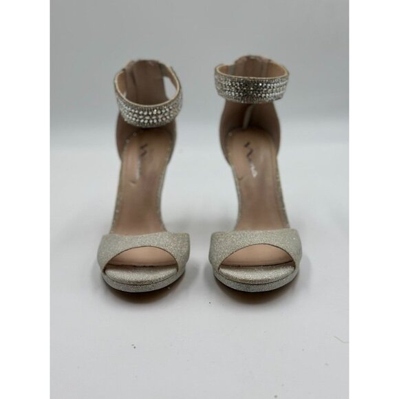 Womens Ladies Nina Silver Holiday Dress Up Shoes Jeweled Silver Metallic Size 9 - Picture 3 of 16